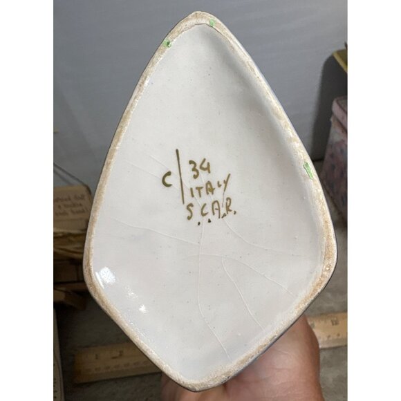 Vintage SCAR Italy Vase Art Deco Blue Iridescent Finish Nautical Sailboat 10" - Picture 6 of 7